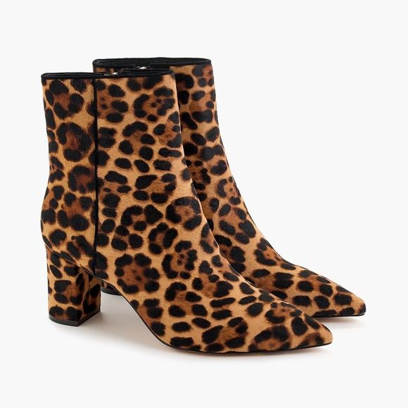 New J.CREW Size 8.5 Pointed-Toe Sadie Boots in Leopard Calf Hair - Picture 1 of 7